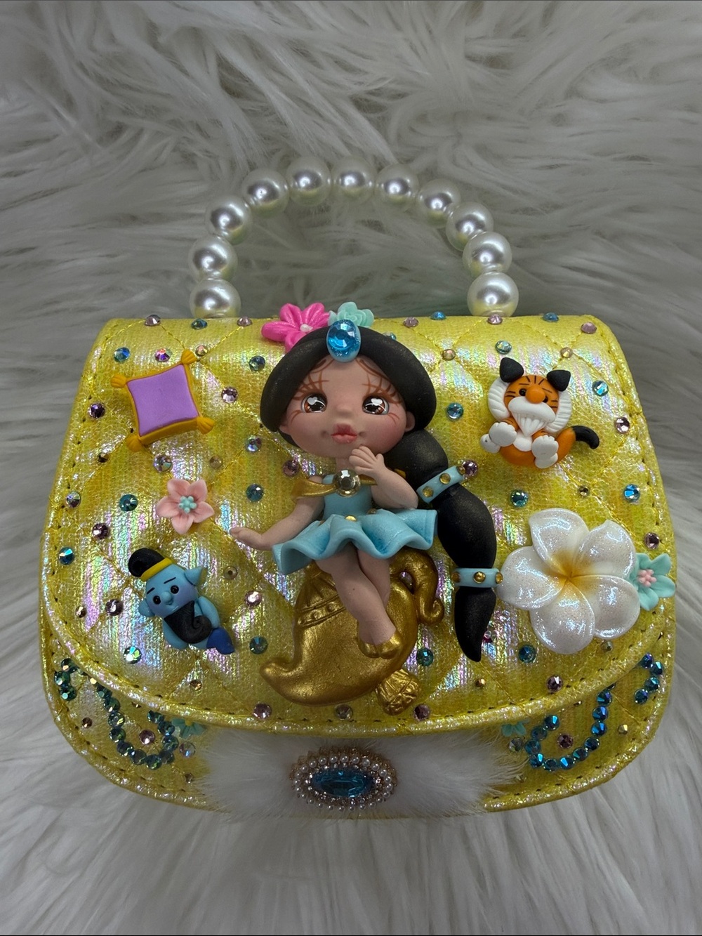 Yellow Glitter Princess Jazmin Purse - Cute Character Handle